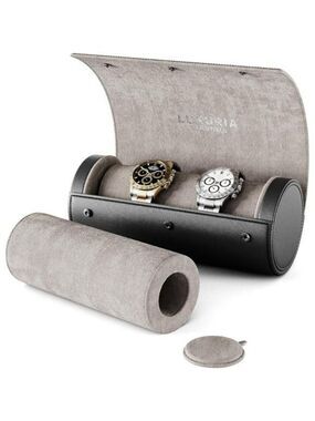 Leather Watch Travel Case for 2 Watches with Hidden Jewelry Storage Pouch
